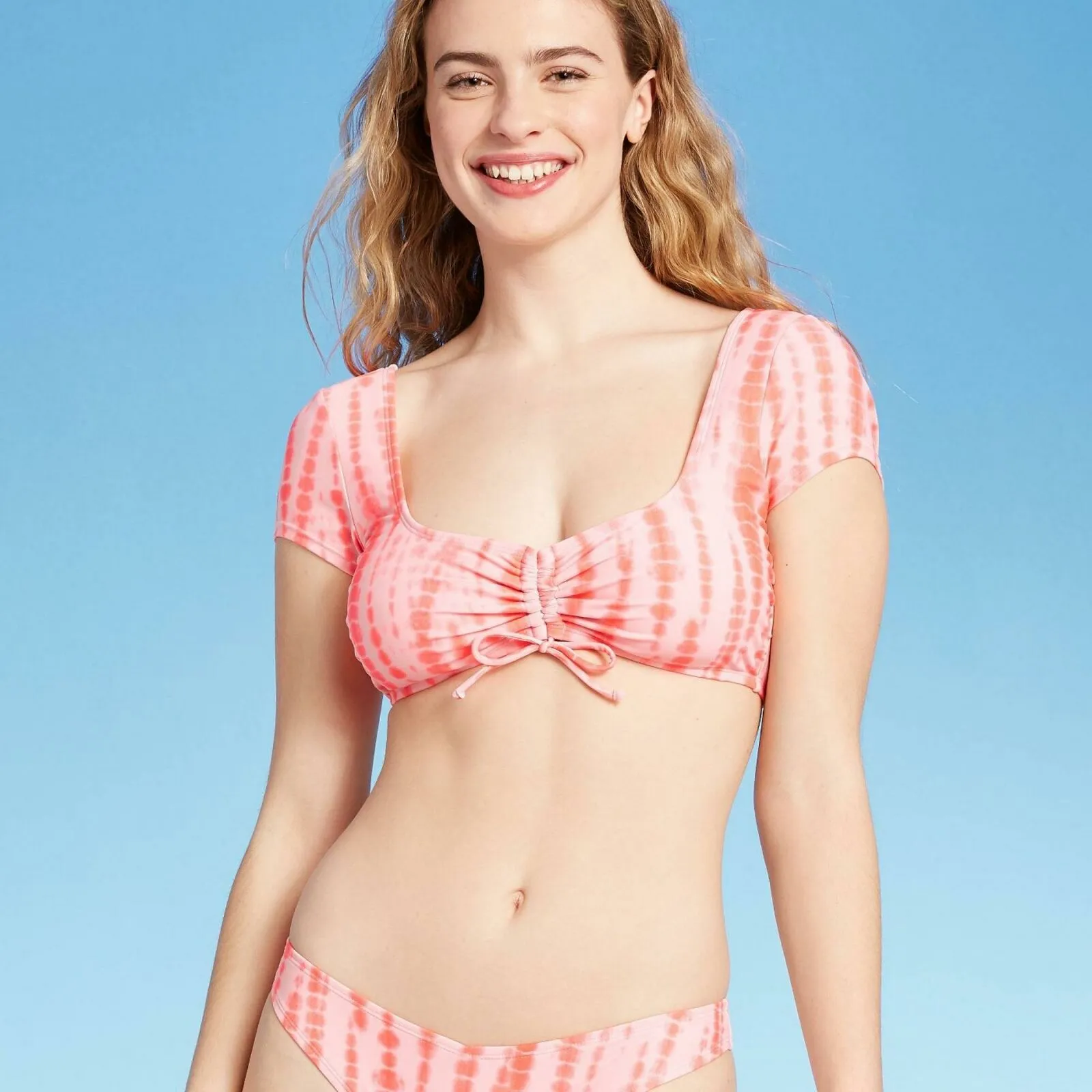 Xhilaration Women's Cinched Cap Sleeve Crop Bikini Swim Top
