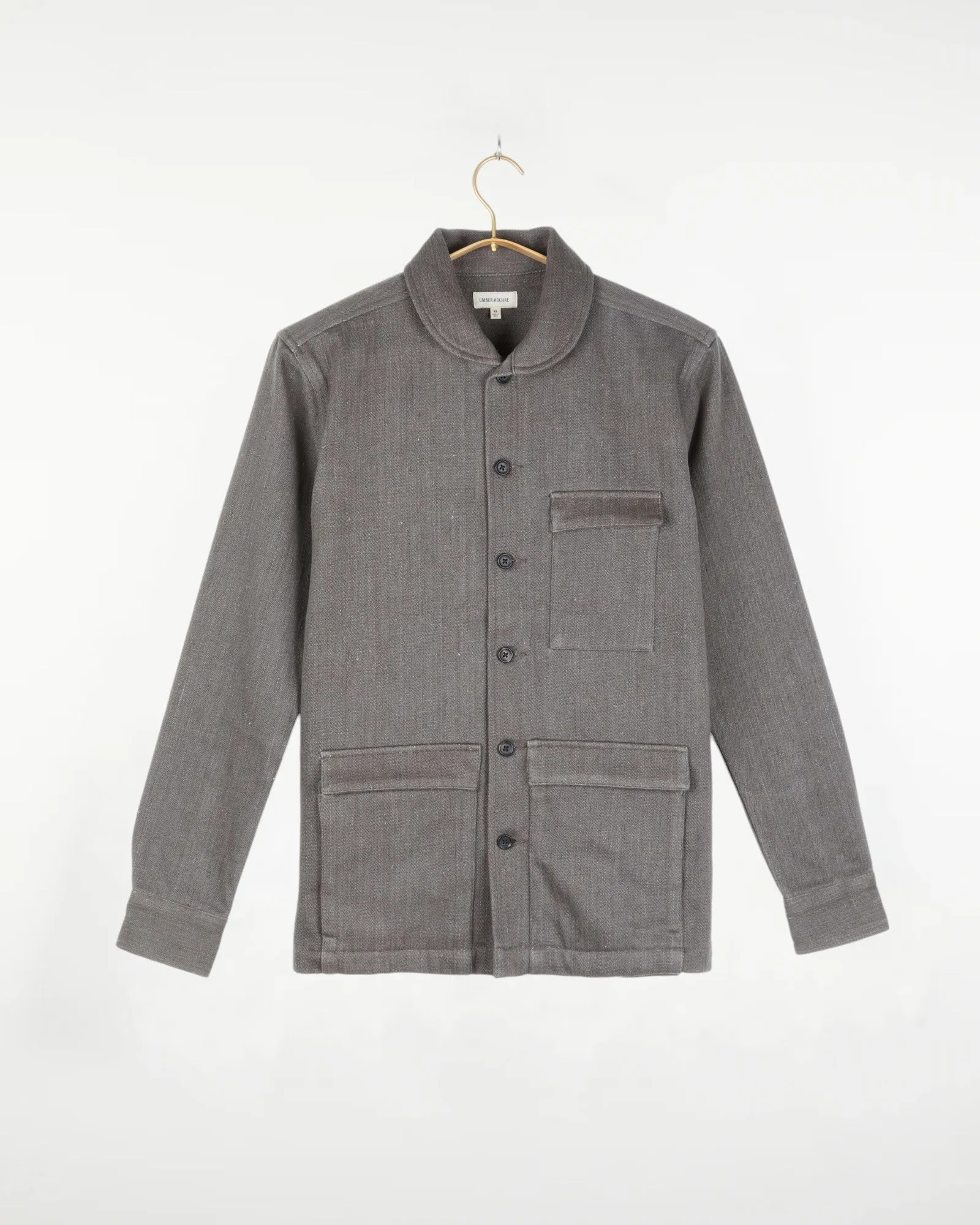 Yatree Shawl Collar Overshirt Cotton Twill Stone